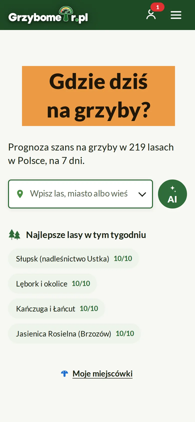 Grzybometr na telefonie