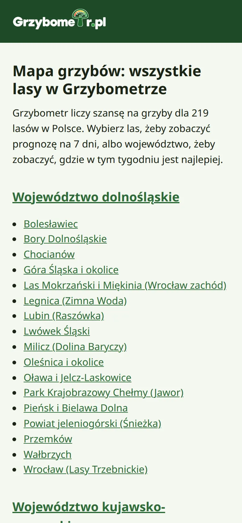 Lista lasów na telefonie