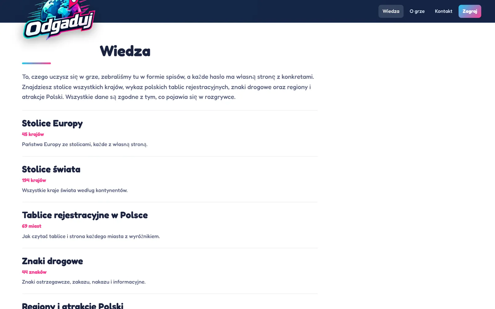 Wiedza o krajach i stolicach