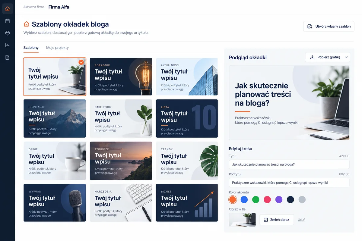 Szablony okładek bloga: ekran systemu