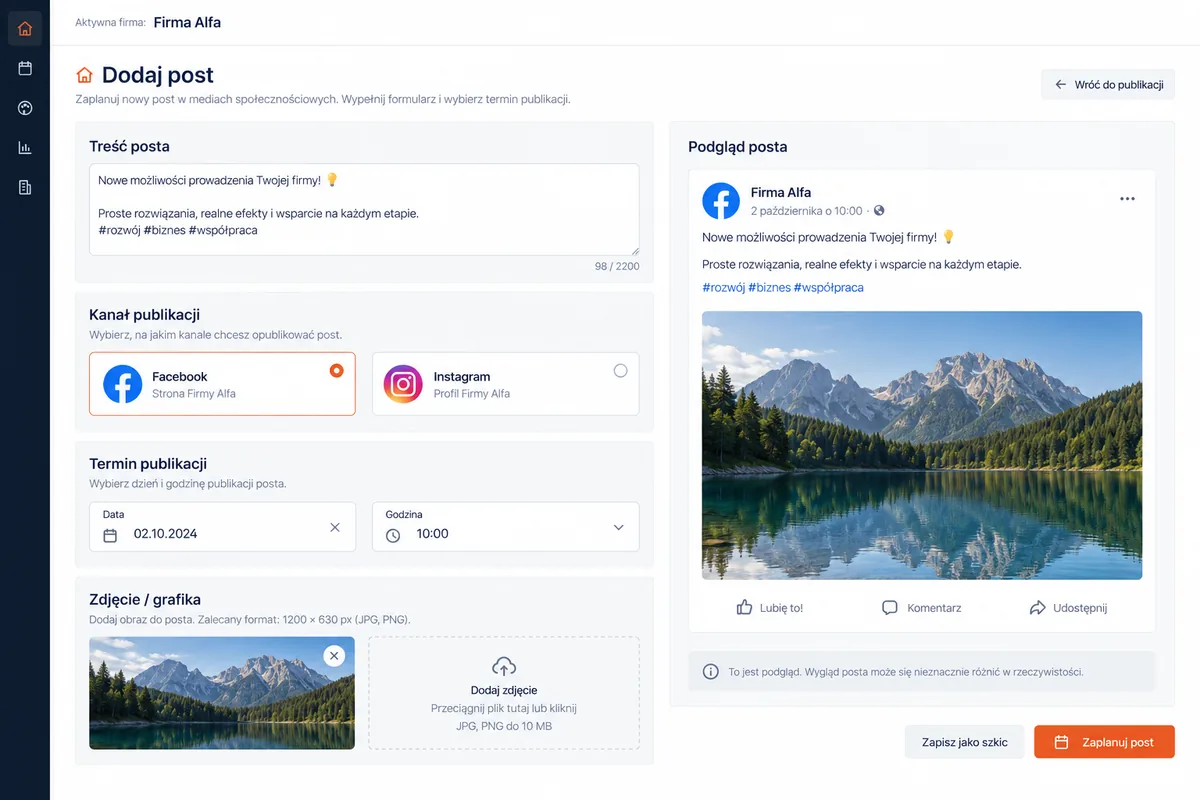 Dodaj post w panelu: ekran systemu
