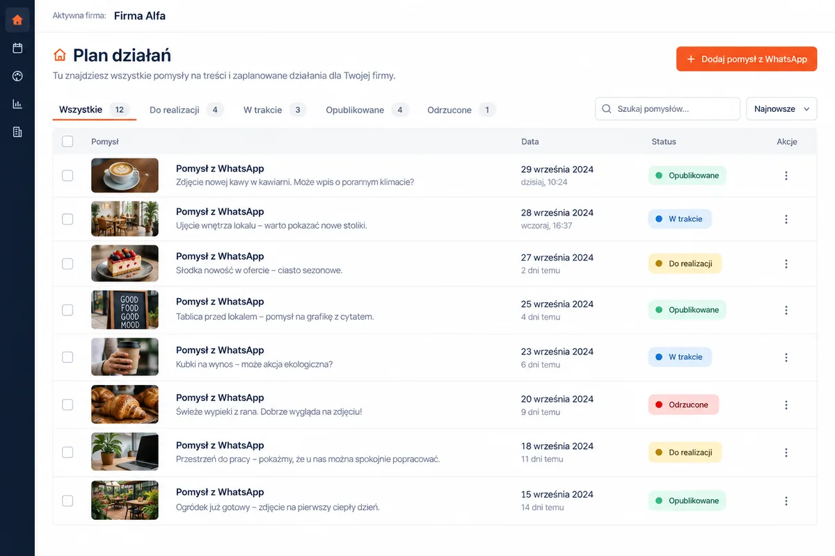 Pomysły z WhatsApp w planie: ekran systemu
